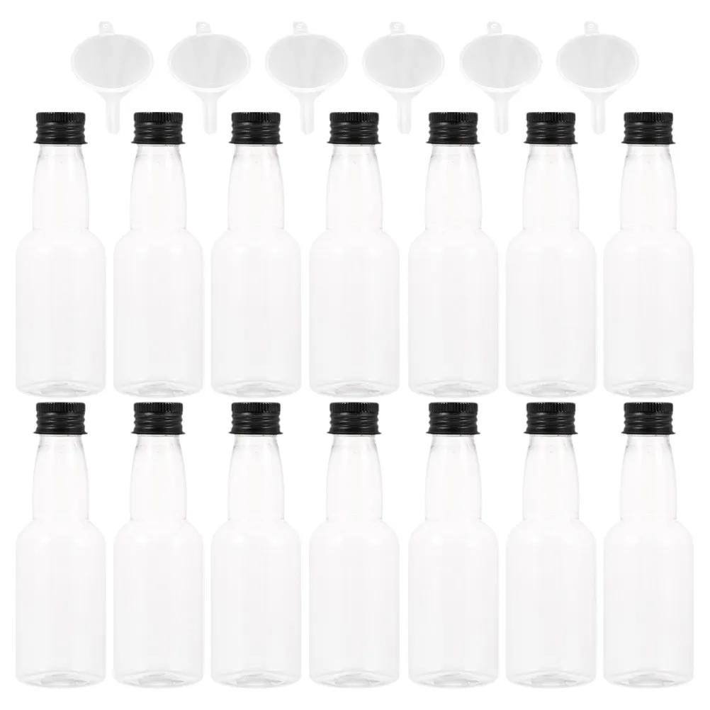 1Set Mini Liquor Bottles Transparent Empty Seasoning Bottles Spill Proof Lids Travel Portable Reusable Beverage Container