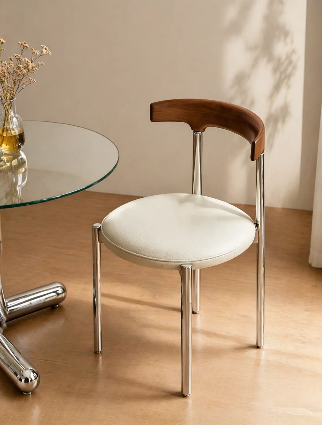 # Italian Minimalist Light Luxury High-end Stainless Steel Dining Chair with Cortical Upholstery for Home Dining