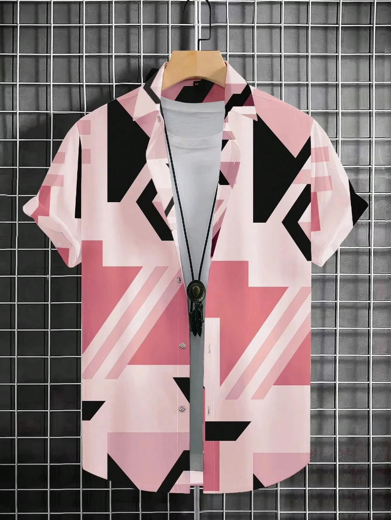 

Men's Shirt 3D Irregular Geometric Print Hawaiian Shirt New Summer Designer Button Lapel Short Sleeve Tops Women Blouse