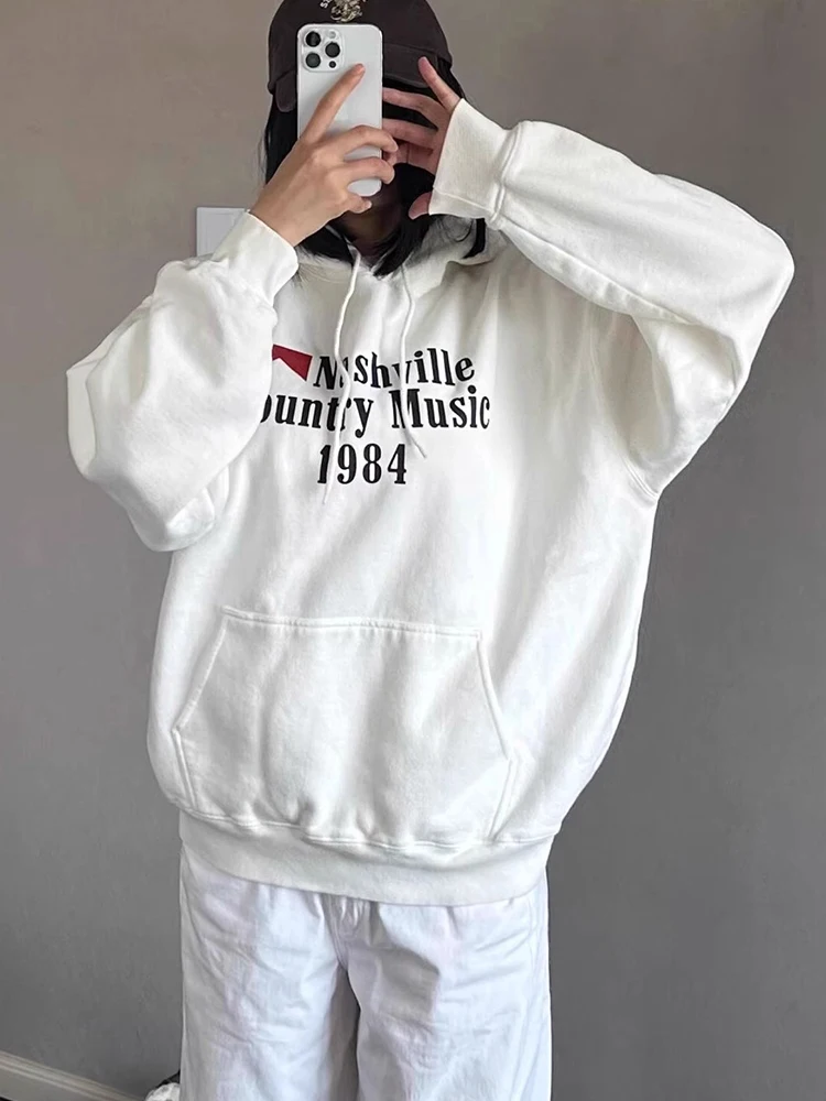 Women Loose Hooded Sweatshirt Oversized Pullover Top American Korean Style Lazy Style Oversized Long Sleeve Spring