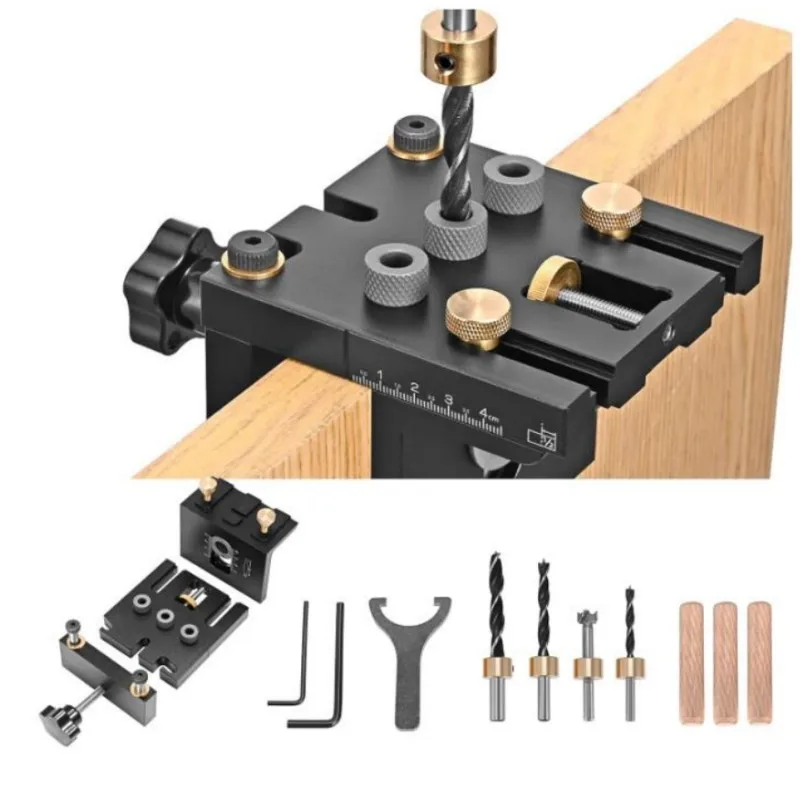 Woodworking 3 In 1 Doweling Jig Kit -Adjustable Wood Dowel Punch Locator Aluminum Pocket Hole Jig, Cabinet Hole Drill Guide Tool