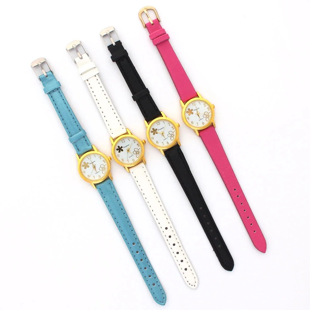 Hot Popular Cute Lovely Small Watch Flowers Dial Women's Children Girls Watch Trendy Leather Analog Quartz Wristwatch Female U55