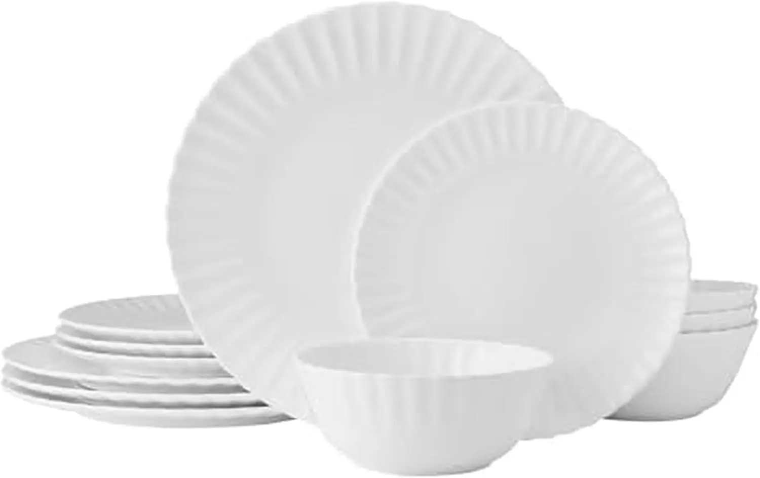 Scalloped Bone China Dinnerware Set, Lightweight and Chip Resistant, 12-Piece Set, Service for 4