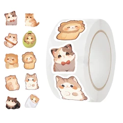 500Pcs/Roll Cartoon Cute Big Eye Cat Stickers for Notebook Helmet Scrapbook Journaling Encourage Children Sticker