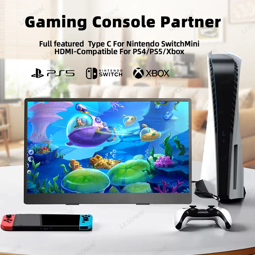LESOWN Portable Monitor 13.3 inch 4K 3840x2160 IPS Touch USB-C VESA Second Screen Small Wide Display for Gaming PC Laptop Switch