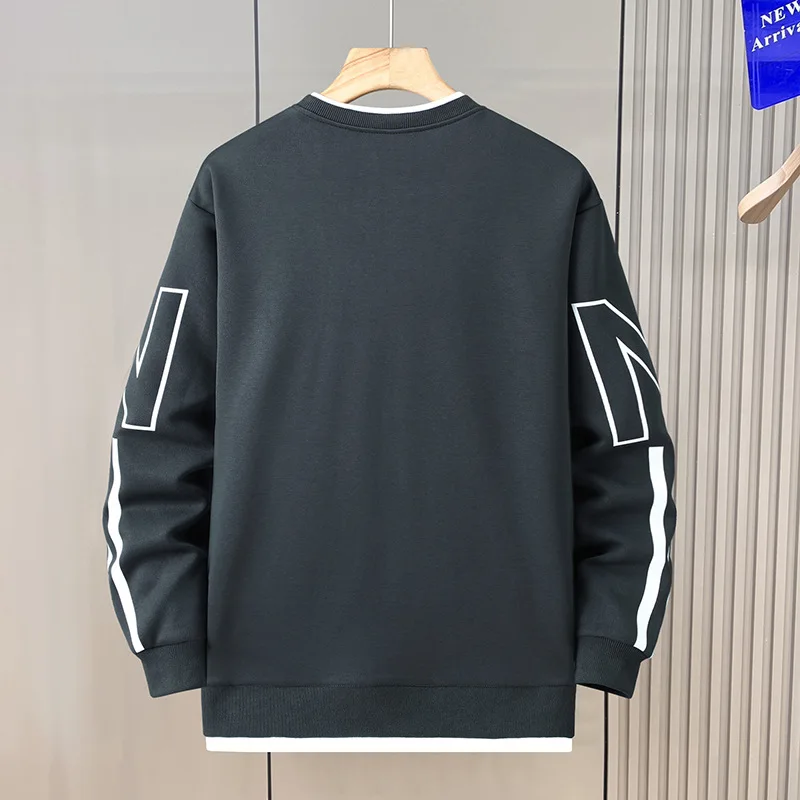 12XL Plus Size Sweatshirts Men Spring Autumn Fake Two-piece Design Sweatshirt Fashion Casual O-neck Pullover Male Big Size 12XL