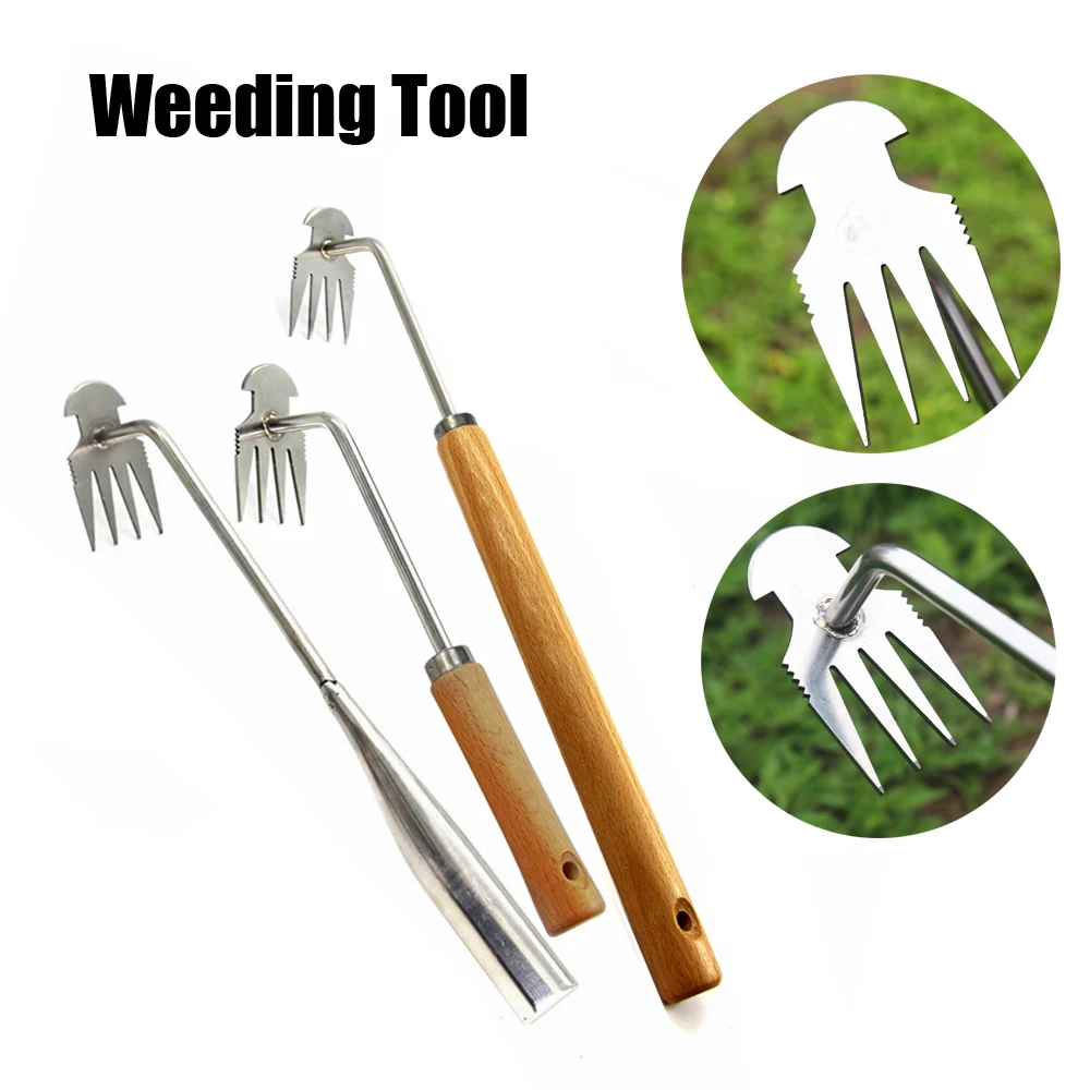 Desenraizamento Weeding Artefato Ferramenta, Aço Weed Extrator, 4 Dentes, Dupla Finalidade, Removedor de Mão para Jardim