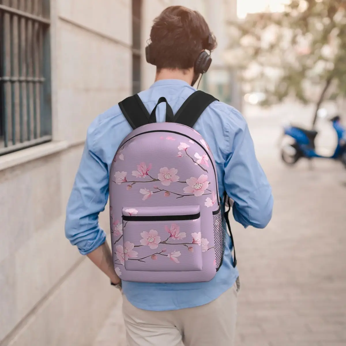Cherry Blossom Flower Plant Pastel Purple Student Backpack School Bag Hiking Travel Daypack for Men Women Bookbag Shoulder Bags