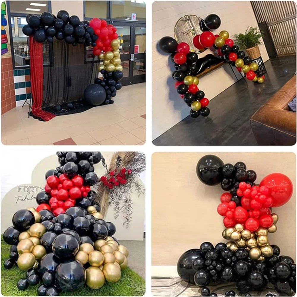 Black Red Balloons Kit Metal Gold Confetti Helium Balloon Garland Arch Birthday Party Decor Graduation New Year 2024 Decoration