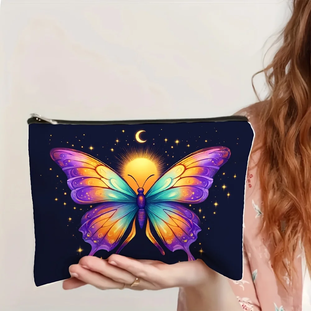A Night sky butterfly print makeup bag- multifunctional zipper pouch, jewelry storage bag, perfect travel zipper small storage b