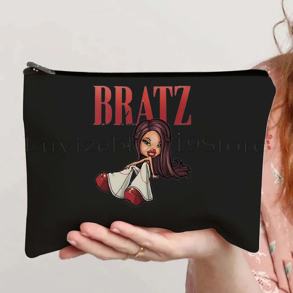 Sexy Lovely Cute Babygirl Bratz Doll Pink Girlz Cartoon Barbie Girl Canvas Cosmetic Makeup Toilet Bag Pencil Case Zipper Pouch