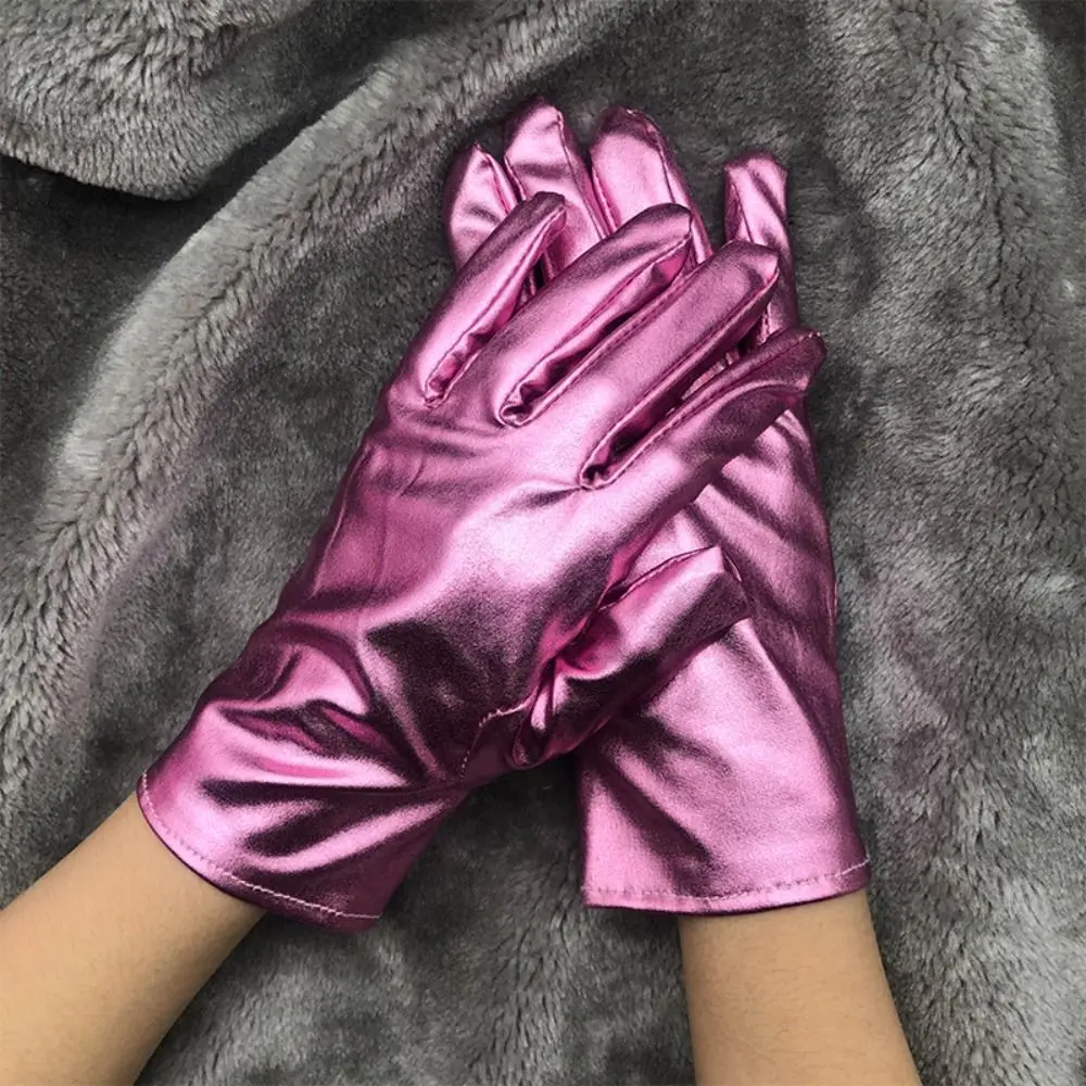 Unisex Gloves Sexy Etiquette Gloves Fake Leather Metallic Gloves Evening Party Performance Mittens Patent Leather Silver Gold