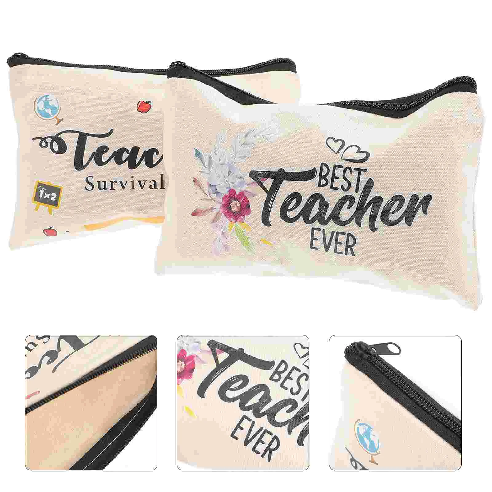 

10 Pcs Teacher Zipper Bag Travel Makeup Wash Pouch Portable Cosmetics Cotton Canvas Pen Storage Convenient Container