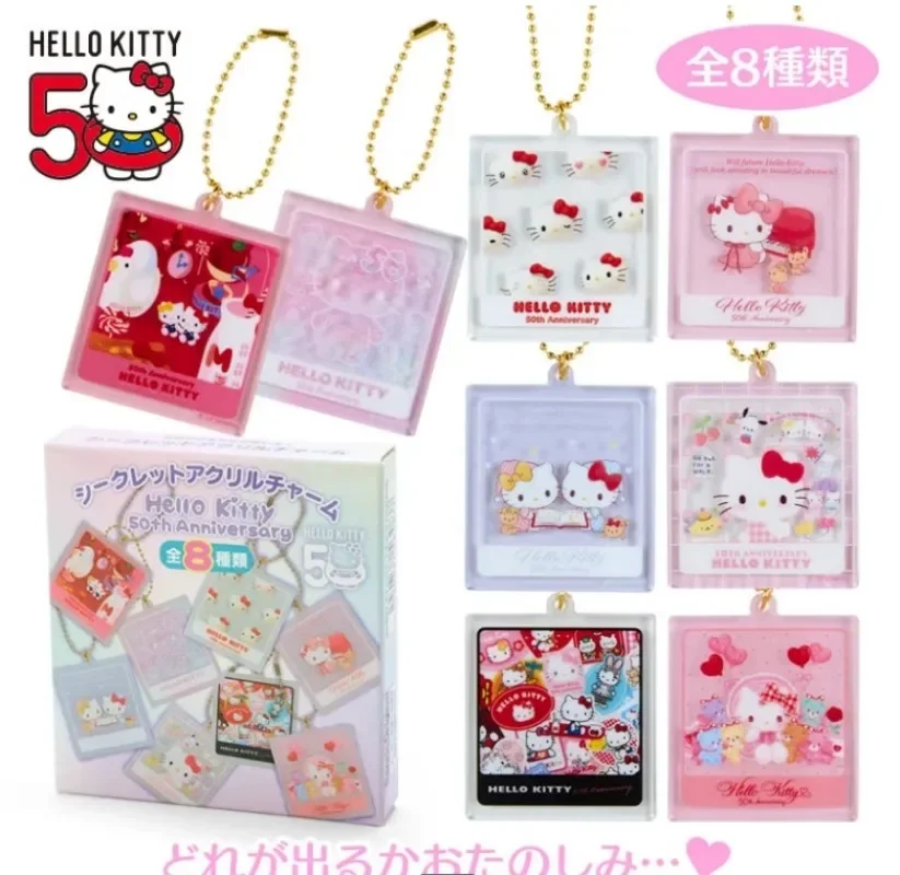 Original Japan Sanrio Hello Kitty 50th Anime Figure Keychian Bag collezione di ciondoli in acrilico regalo per ragazze