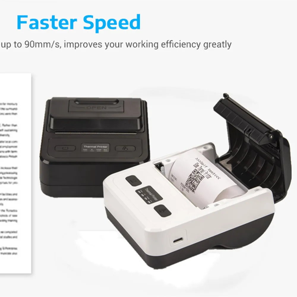 80mm Type-C Thermal Receipt Printer USB+Bluetooth Interface Portable Wireless Label Maker 2 in 1 Mini Thermal Printer