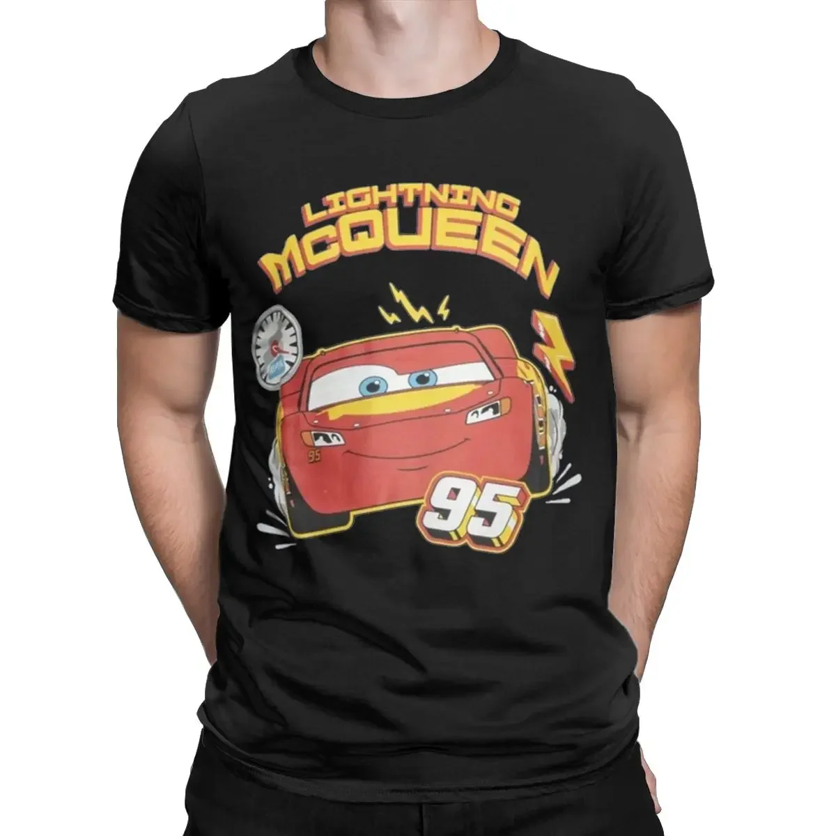 Power Shadow Lightning Mcqueen Cars T Shirts for Men Pure Cotton Funny T-Shirt Round Neck Tees Short Sleeve Clothing Gift Idea