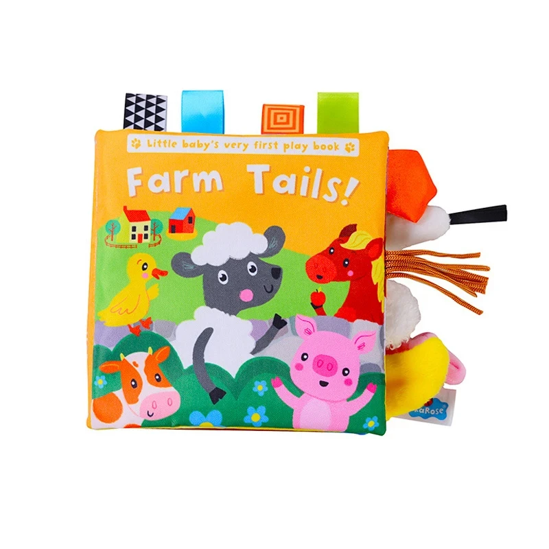 Libro di stoffa con coda di animale Libro di stoffa di carta sonora per bambini Libro di stoffa per l'educazione precoce dell'illuminazione Giocattolo per bambini di 0-1 anni