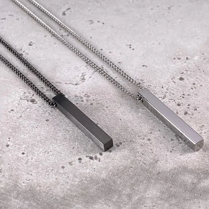 Simple Fashion 3D Vertical Bar Necklaces for Men Minimalist Stainless Steel Geometric Pendant Chain Male Collar Jewelry 5