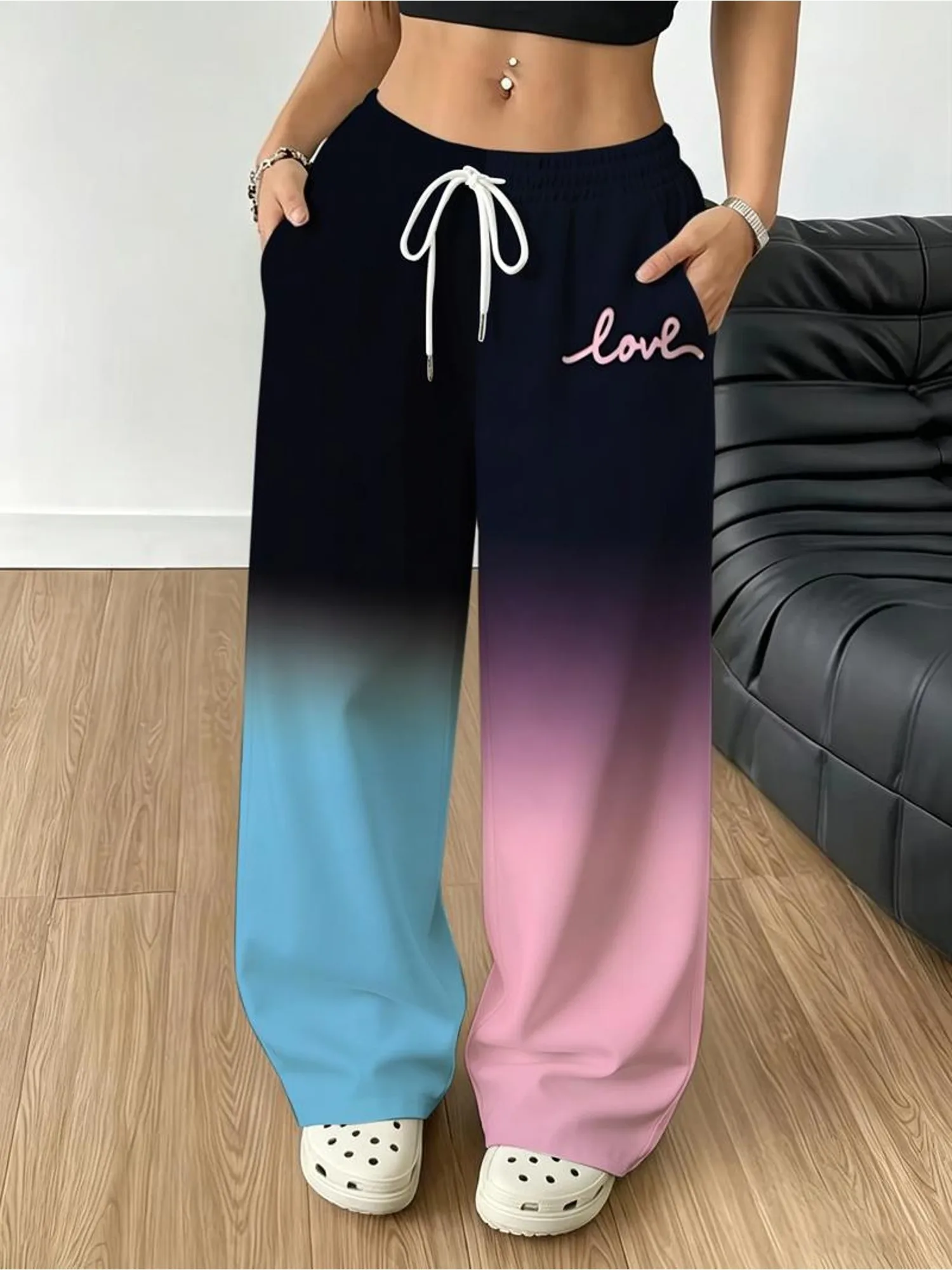 2026 Spring Autumn Hot Sale Personalized Fashionable Y2k Pants Trendy Fashion Vintage Print Loose Women Color-block Sports Pants