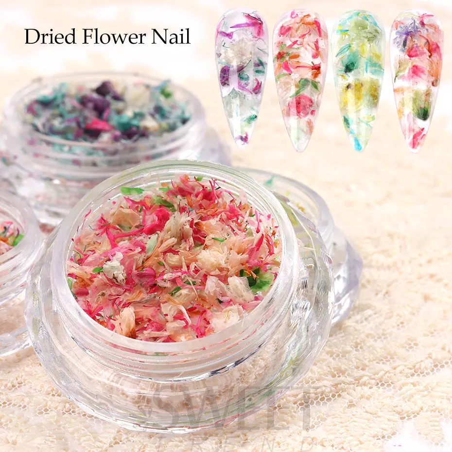 1 Box 3D Dried Flowers Nail Art Decorations Colorful Real Natural Floral DIY Manicure Charms Designs For Nail Accessories BES166