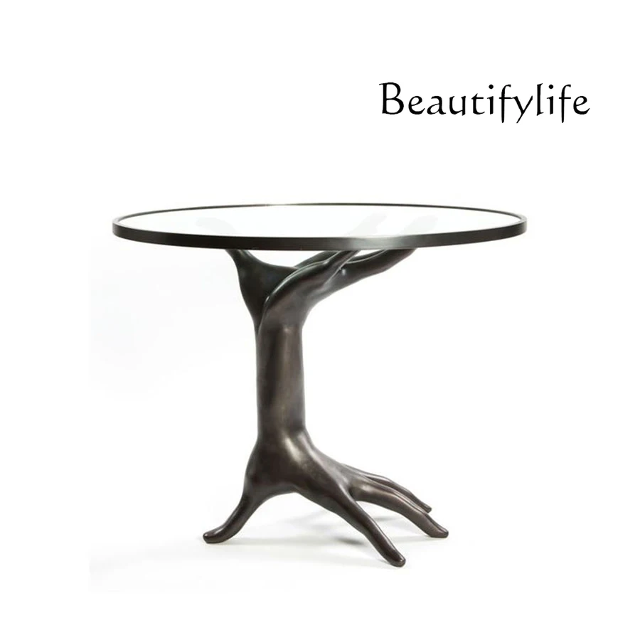 

Modern Light Luxury Creative Art Sculpture Palm Tempered Glass Tea Table Decoration Italian Minimalist Display Table