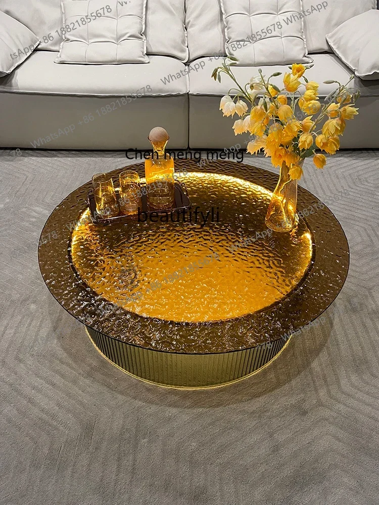ss 8350 High-Grade Italian Minimalist round FRP Marble Water Ripple Glass Tea Table