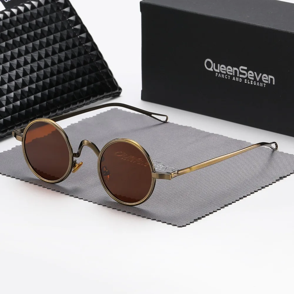 QueenSeven Unisex Vintage round Frame Punk Sunglasses with Metal Frame, Water Drop-shaped Hollow Polarized Lenses. WYJ037