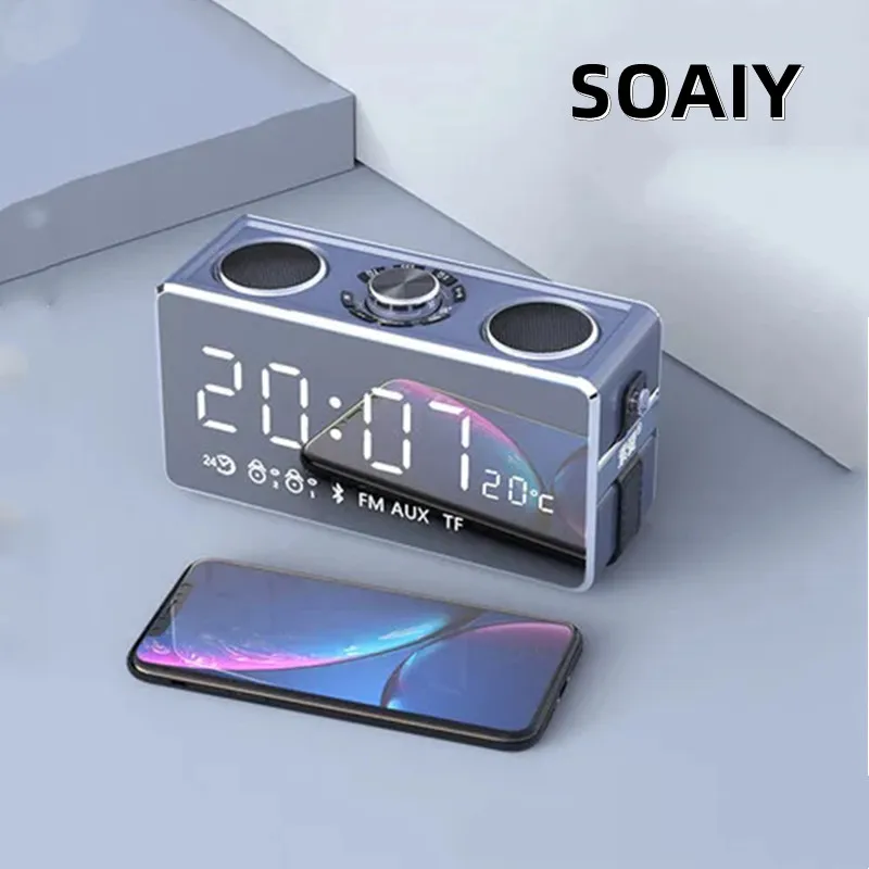 

SOAIY S18 Portable Clock Alarm Wireless Bluetooth Speaker LED Display Sound System Stereo Surround Subwoofer With FM Sound Bar