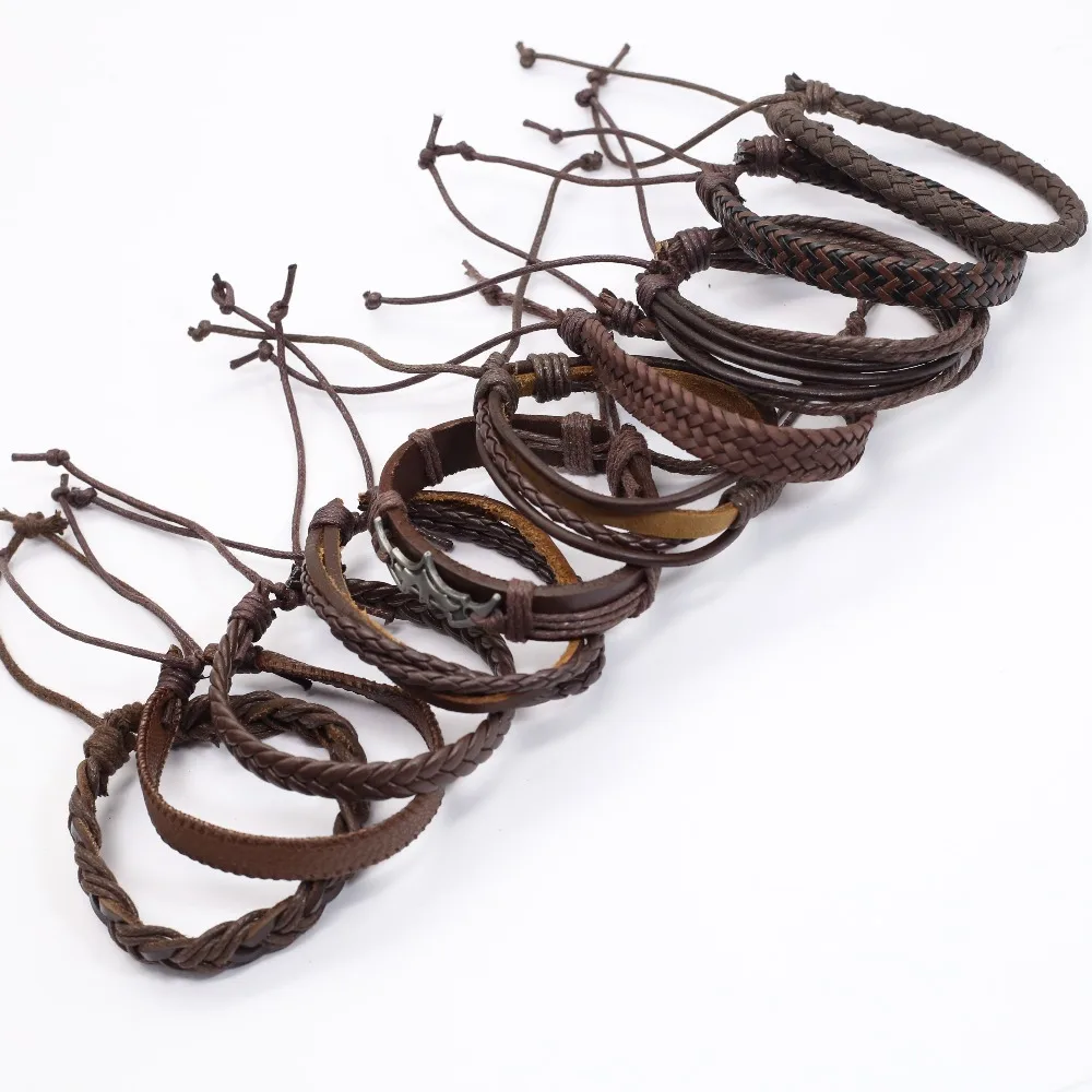 10 Teile/satz Schwarz Wrap Woven Neue Mode Handgemachte Männer Armbänder Männlichen Frauen Leder Armbänder Männer Armreif Großhandel Schmuck Geschenk – Detail 23