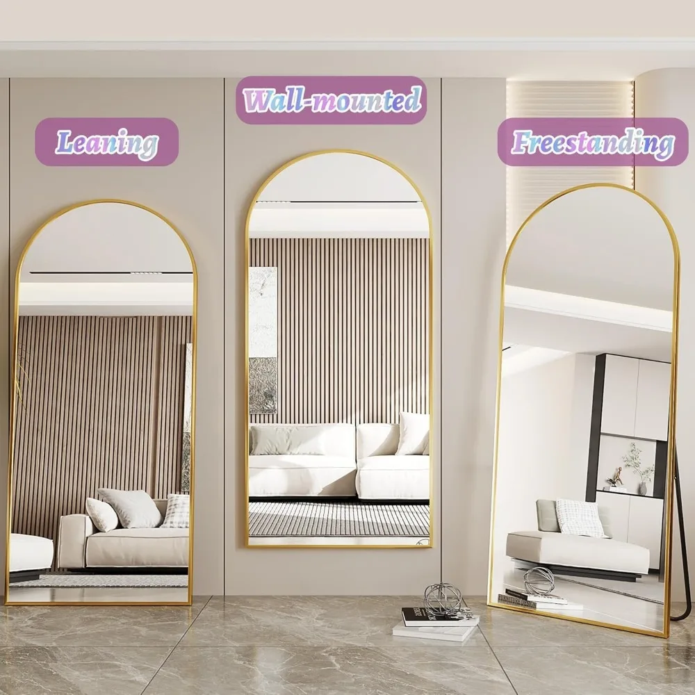 Gouden vloerspiegel over de volledige lengte met standaard voor slaapkamer en woonkamer, 58 x 21 elegante woondecoratie