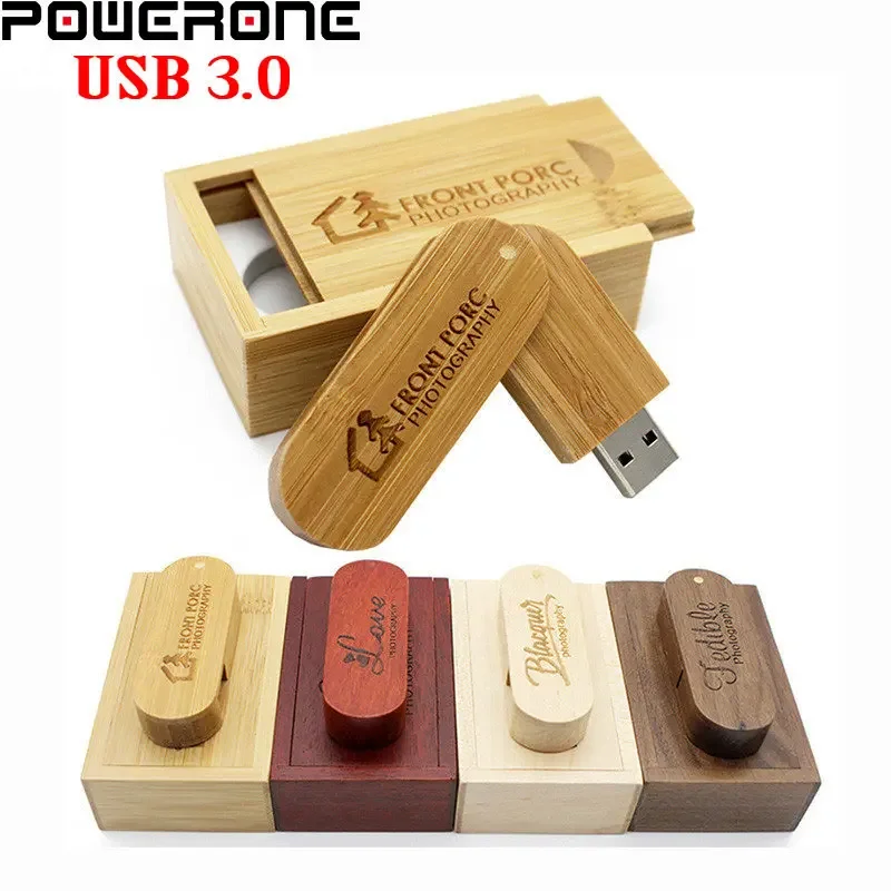 Free Custom Logo USB 3.0 Flash Drives 64GB Wooden Box Pendrives 32GB Wedding Gift Memory Stick 16GB Photography Pen Drive 8GB