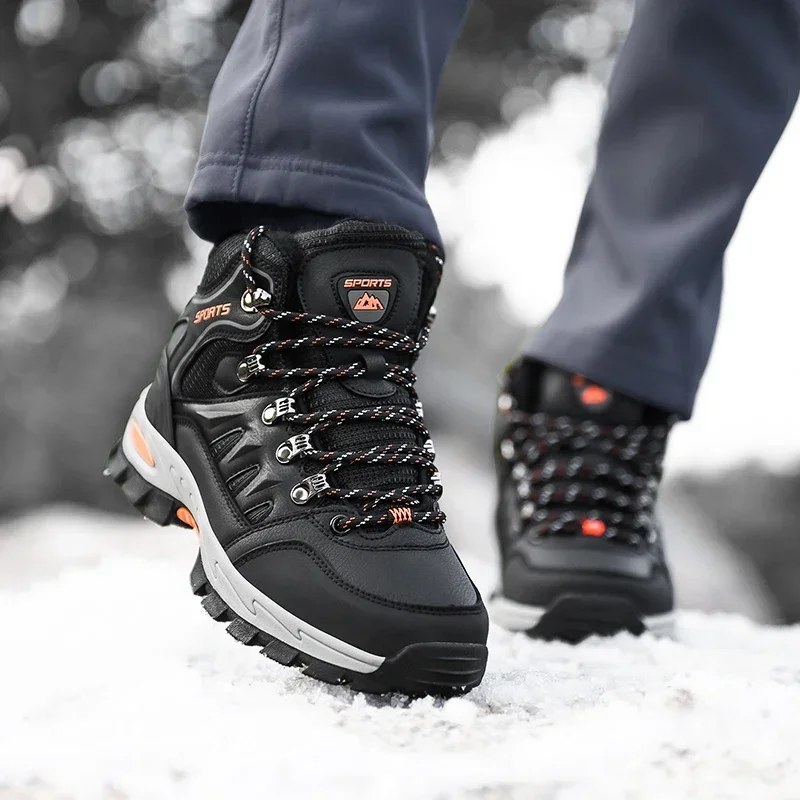 Men's Winter Boots Warm Plush Men's Snow Boots High Quality Leather Waterproof Men Sneakers Outdoor Men Hiking Boots Work Shoes