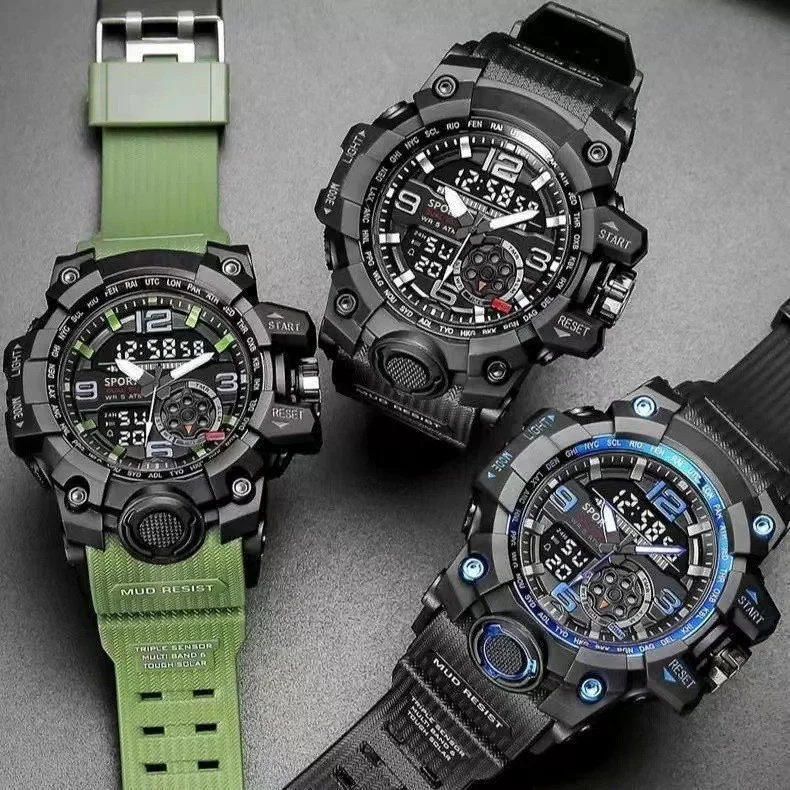 Kegllect multi fonctionnel hommes étanche Sports de plein air montre électronique double affichage grand cadran étudiant montres