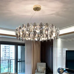 Modern transparent crystal chandelier Luxury LED lights simple living room bedroom dining chandelier Creative indoor lighting