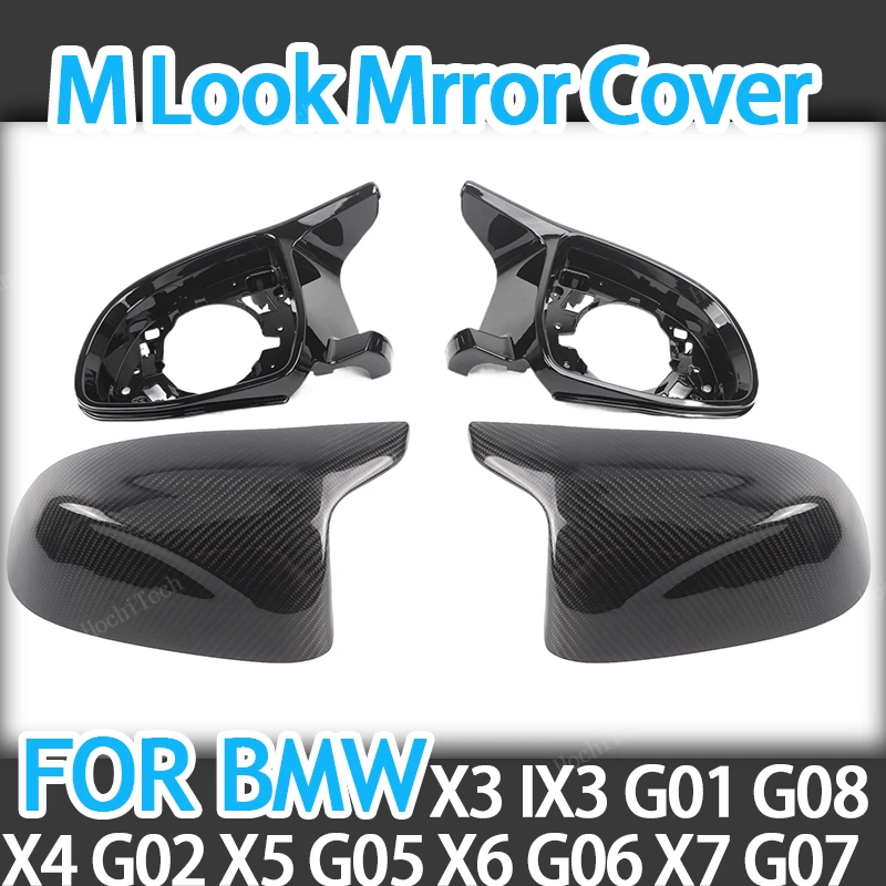 

4pcs Real carbon fiber Side Case Trim M Style Car Rearview Mirror Caps for BMW X3 IX3 G01 G08, X4 G02, X5 G05, X6 G06, X7 G07