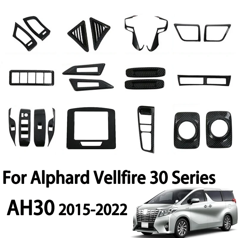 For Toyota Alphard 30 Series AH30 Vellfire 2015-2022 Carbon Fiber Grain Window Lift Switch Control Cover Interior Accessories