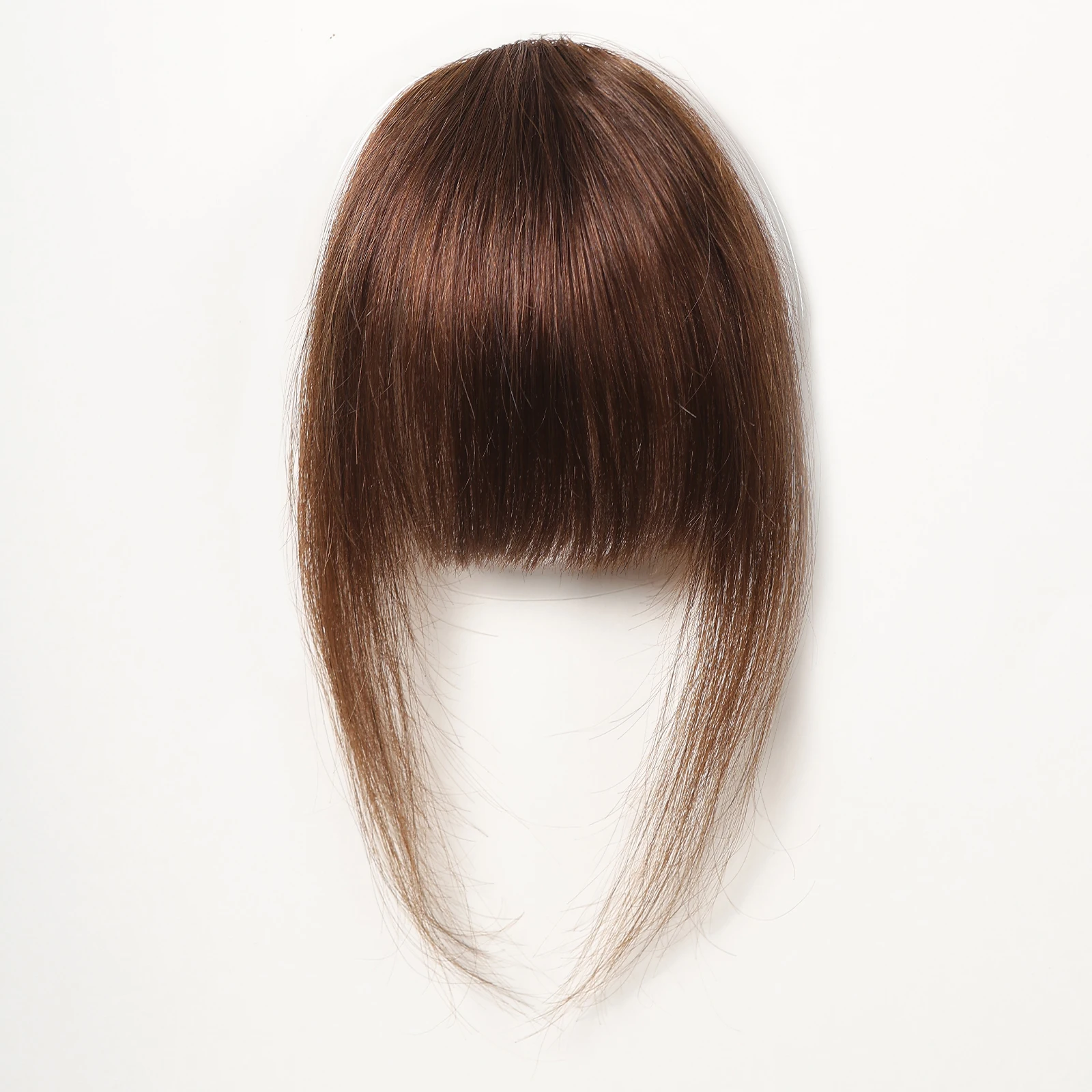 Real Human Hair Clip In Bangs for Women 100% Human Hair Clip In Air Bangs Brown French Bangs Fringe Hairpiece with Long Side