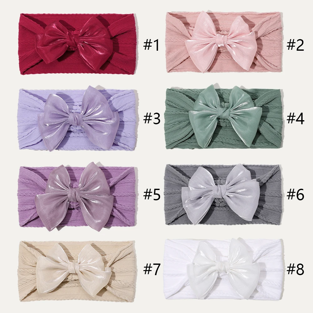 New Solid Lace Bow Headbands Baby Cable Knit Nylon Girls Turban Toddler Ribbed Headband Children Girls Hair Accessories