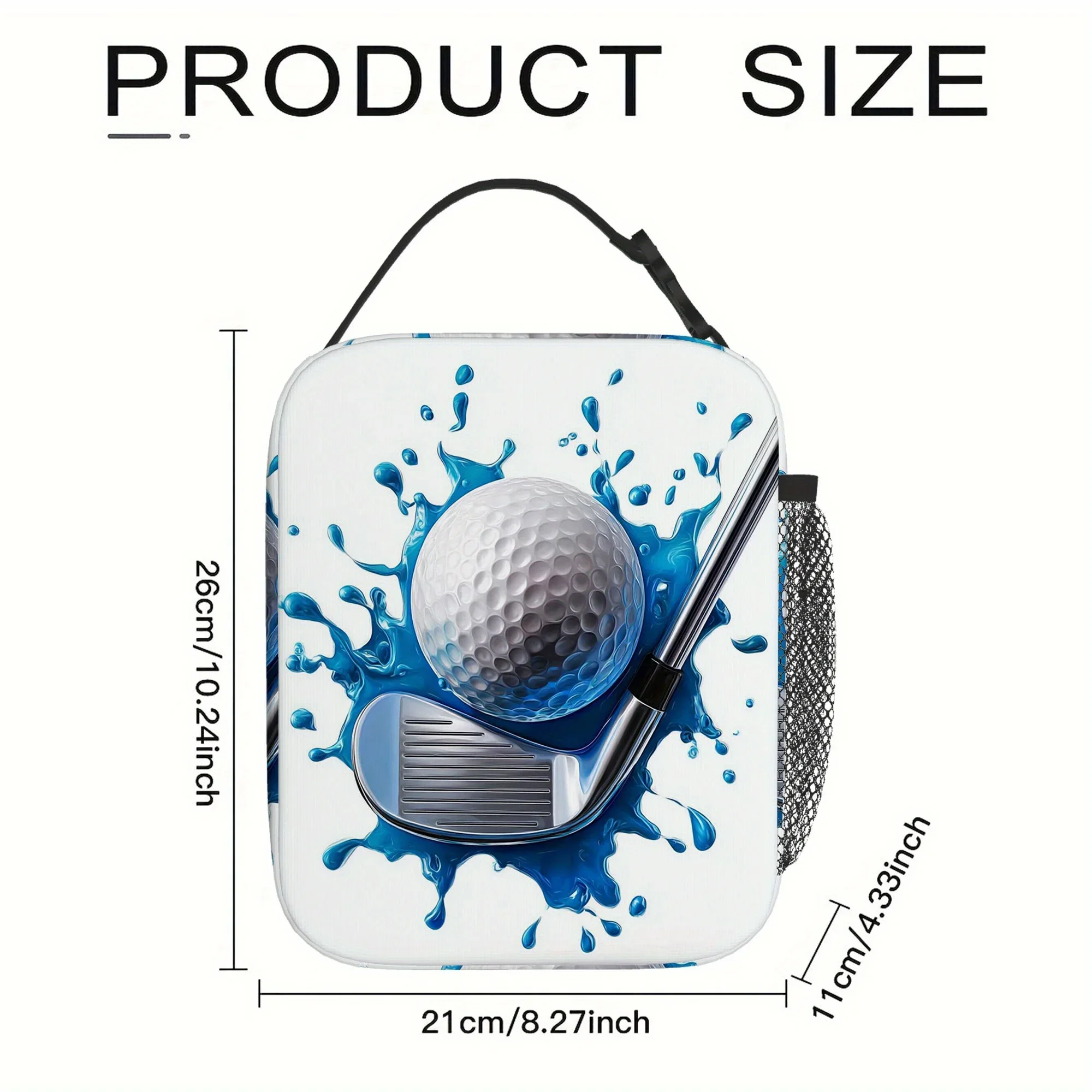 1pc, Golf Ball and Club with Water Splash Printed Thermal Bag, Insulated Bag, No Food Contact, Suitable for Home, Restaurant, Of
