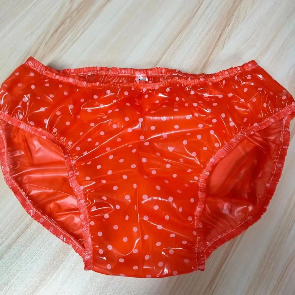 Men Sexy Polka Dot See Through PVC Low-Waist Underpants Soft Smooth Silent ABDL Plastic Briefs Waterproof Adult Diaper Panties
