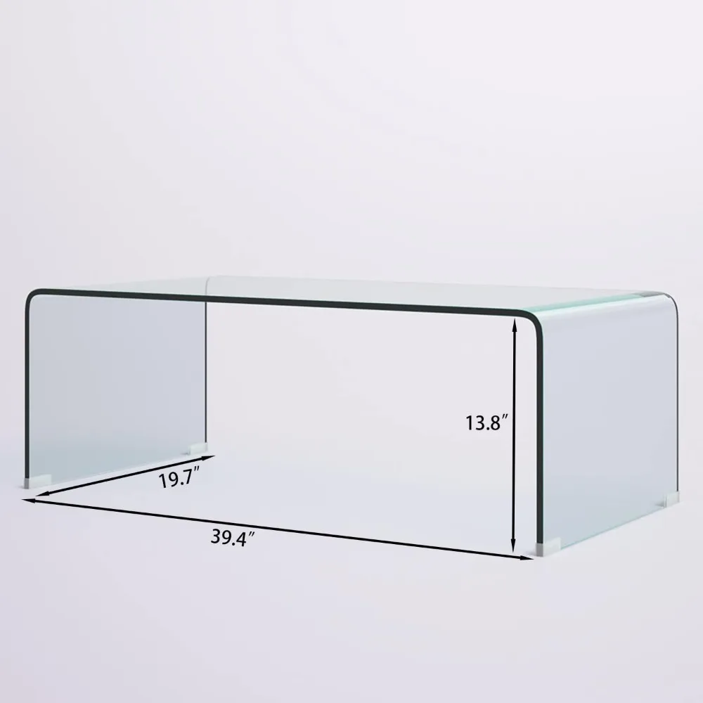 طاولة قهوة من الزجاج المقسى عالية الجودة، صغيرة حديثة شفافة لغرفة المعيشة، متطابقة جيدة مع السجاد (39.4x19.7x13.8) #2