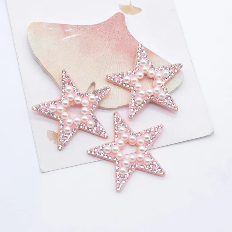10Pcs 40mm Hollow Star Rhinestone Pearl Applique for DIY Clothes Hat Sewing Patches Headwear Hair Clips Bow Decor Accessories