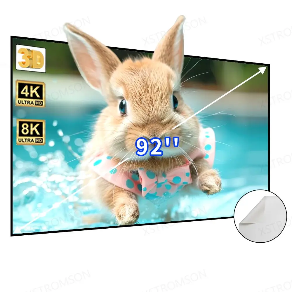 92 ‘’ Wall mounted Fixed Frame Projection Screen 4K PVC Matte White Screen 1.2 Gain Thin Bezel Projector Screen for Home Theater