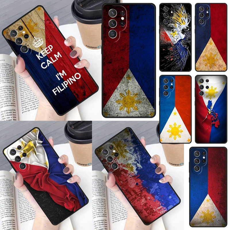 Ph Philippines Flag Plastic Black Cover For Samsung Galaxy S23 Ultra S22 S20 S21 FE S8 S9 S10 Plus Note 10 20 Ultra phone Case