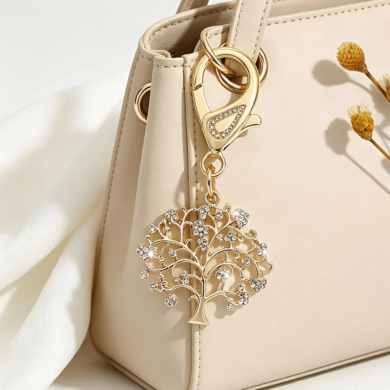 4/2 Pieces in Random Colors, Fashionable European and American Style, Gorgeous and Creative, Versatile Tree of Life and Money Tree Keychain Bag Pendant, Suitable for Women's Car Keys, Bag Decoration, and Gift-Giving, H