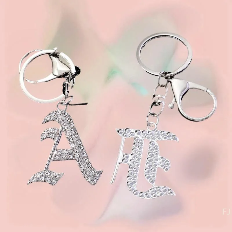 

[YU]Fashion 26 Letter Metal Keyring Rhinestone Initial Keychain Bag Pendant Charms DIY Accessories Birthday Gifts