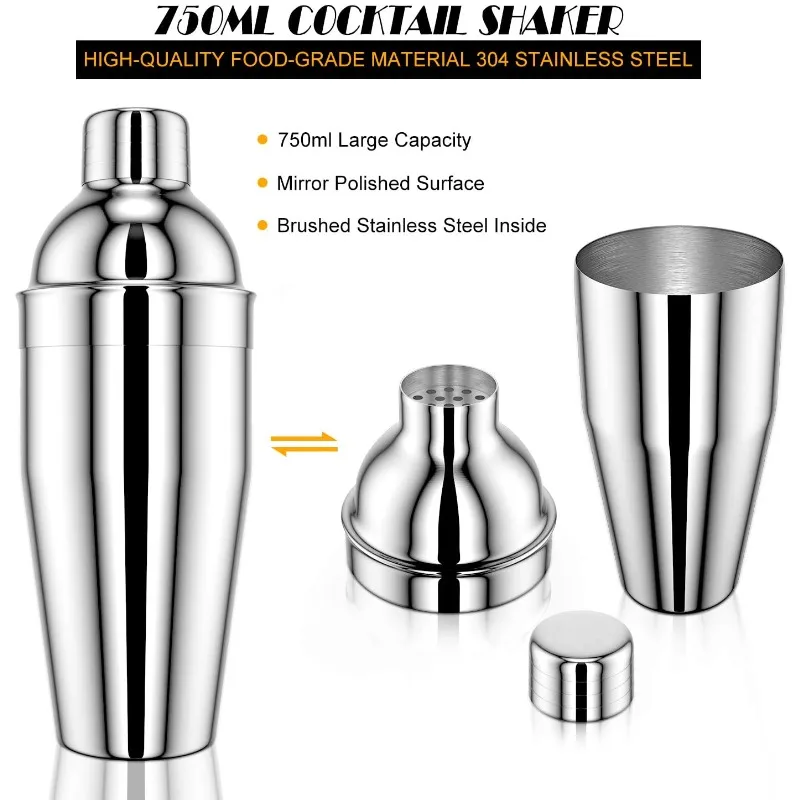 All-in-One Complete Bartender Supply Kit, 17Pcs Stainless Steel 750ml Cocktail Shaker Dual Jiggers Full DIY Mixology Tools
