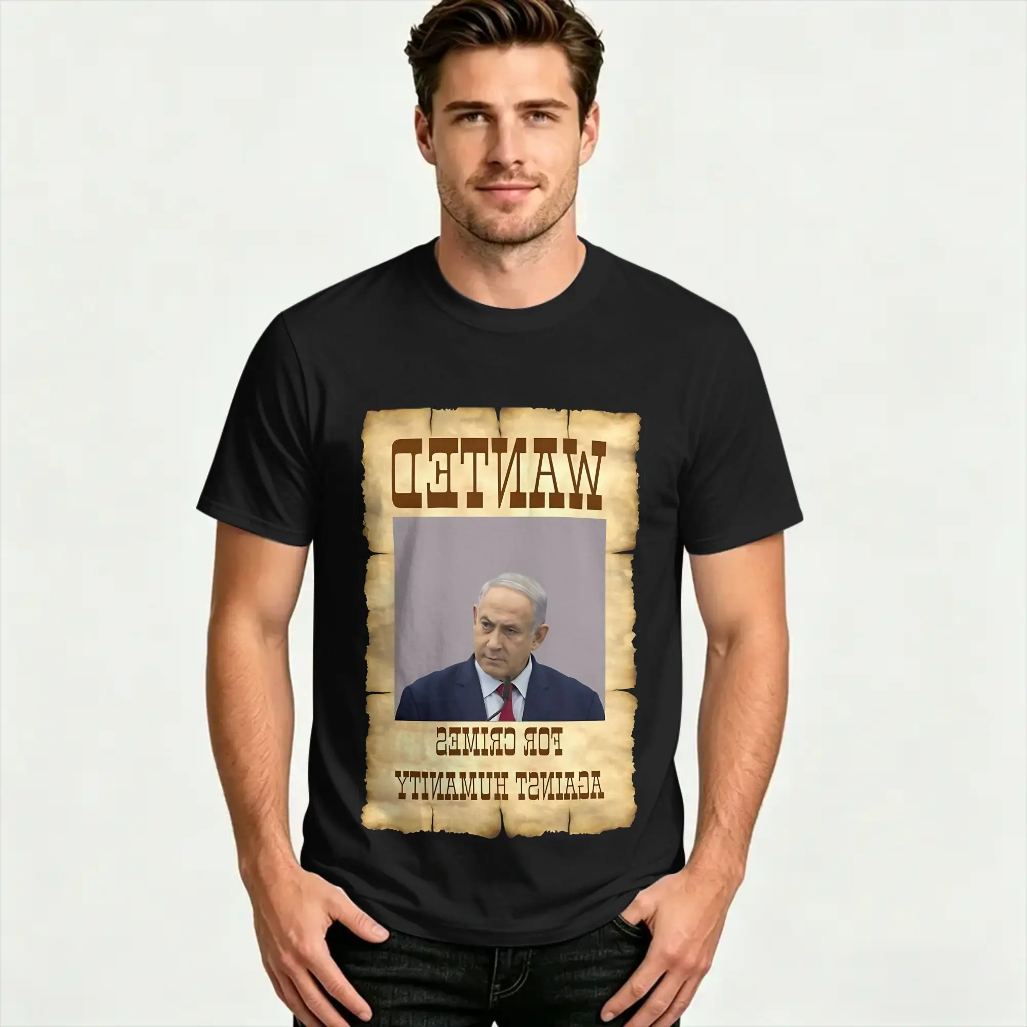 Wanted Benjamin Netanyahu Behind Bars T-Shirt Men  Y2K Retro T Shirts Summer O-Neck Hip Hop Tee Shirt Hot Sale Oversized Tops
