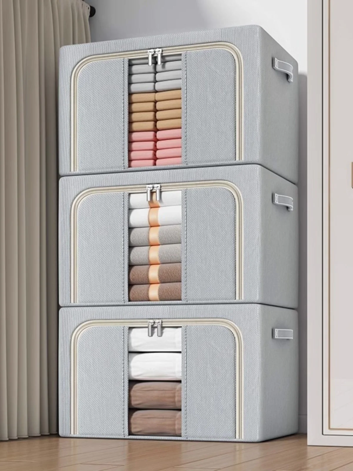 

Extra Large Capaci Clothing Storage Box Home Use Wardrobe Organizer Quilt Storage Box Foldable Cotton Linen Material