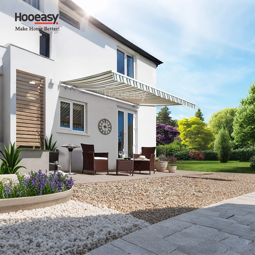 Hooeasy Motorized Retractable Outdoor Shade Modern Patio Balcony Window Awnings Roof Adjustable Folding Arm Awning